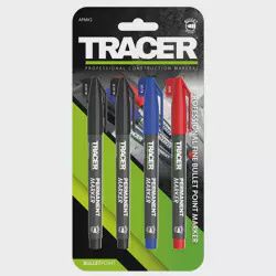 TRACER Pack Of 4X Permanent Markers (Black, Red, Blue)