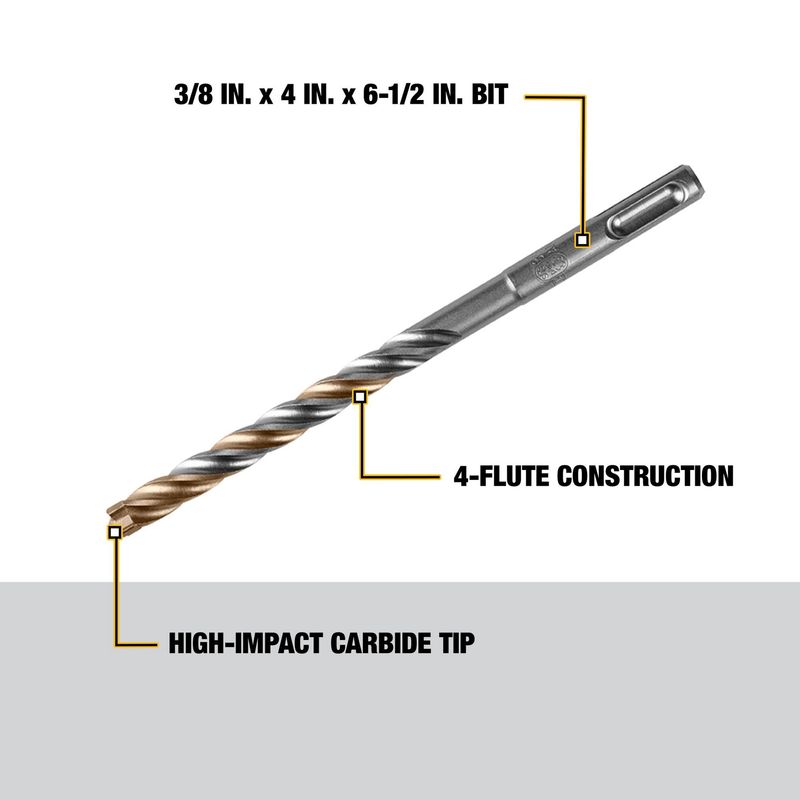 DeWalt DW5527B25 3/8"x4"x6 1/2" Solid Rock Carbide SDS+ Bits