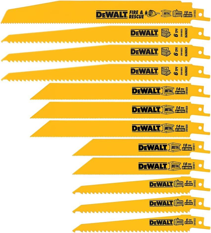 DW4892 Dewalt Reciprocating Saw Blades - 12-Piece Set - Bi-Metal - Demolition