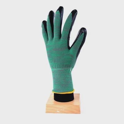 105614 1dz. Knitted Polyester Gloves Green With Black Nitrile Palm