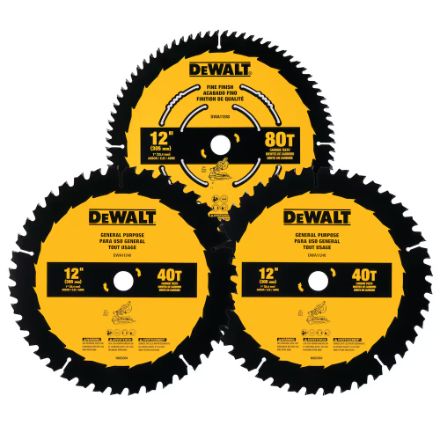 DWA112CMB3 DW 3PK 12 IN 80T &amp; 2 x 40T SAW BLADES