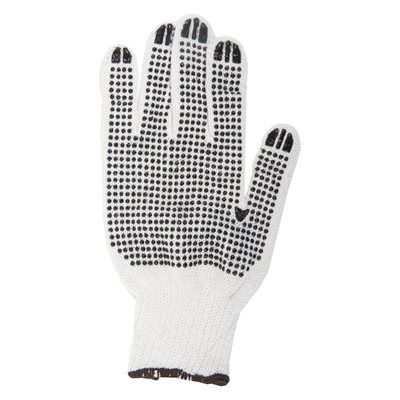 105546 1dz. Knitted Poly/Cotton Gloves White With Black PVC Dots