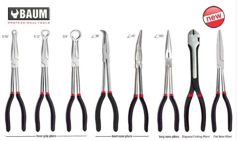 35 Long Reach Pliers , Steel- CRV, Finish- Polished, 11"/ 280 MM 11"/ 280 MM - 90 degree bent