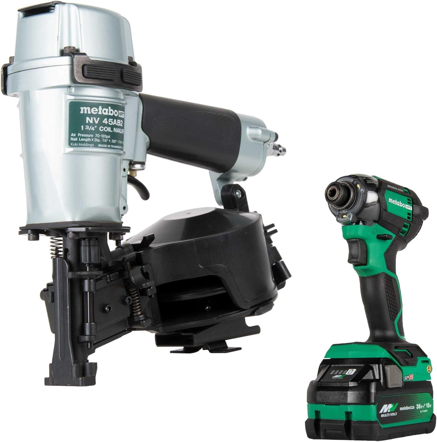 KNV45AB2 Pro Bundle 1-3/4in Coil Roofing Nailer with BONUS Impact Driver 5.0Ah Kit
