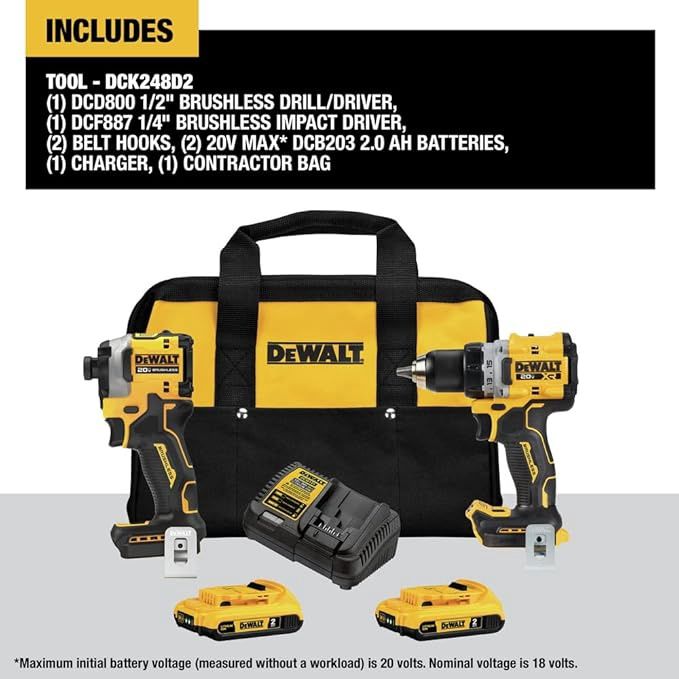 TO BE CANCEL 20V MAX XR Brushless Drill/Driver &amp; Impact Driver Combo Kit, 2.0 Ah