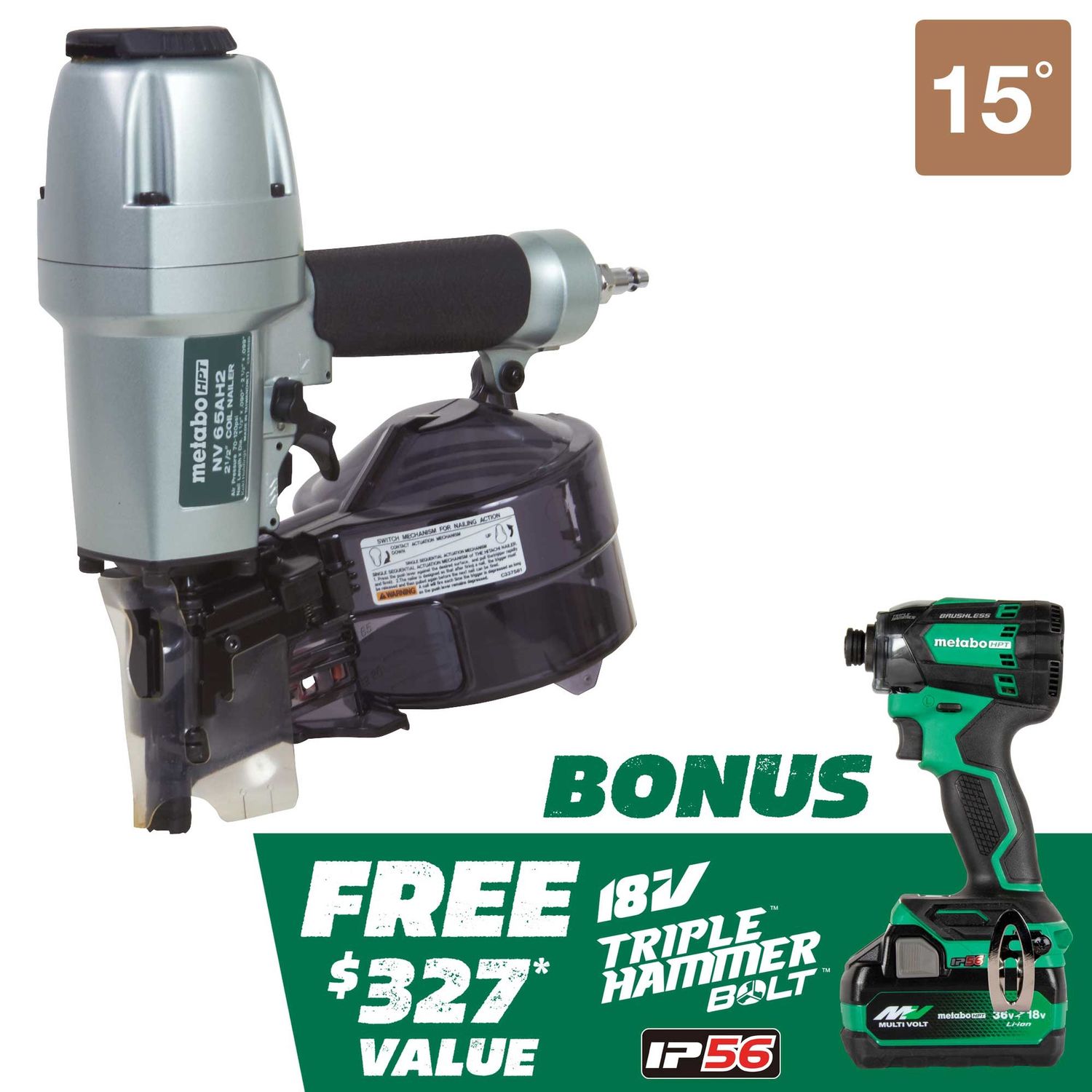 KNV65AH2 Pro Bundle 2-1/2 Inch Coil Siding Nailer with BONUS Impact Driver Kit
