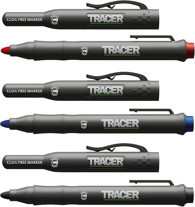 TRACER Clog Free Marker Kit - 3pc pack (1x Black / 1x Blue / 1x Red) c/w Site Holsters.