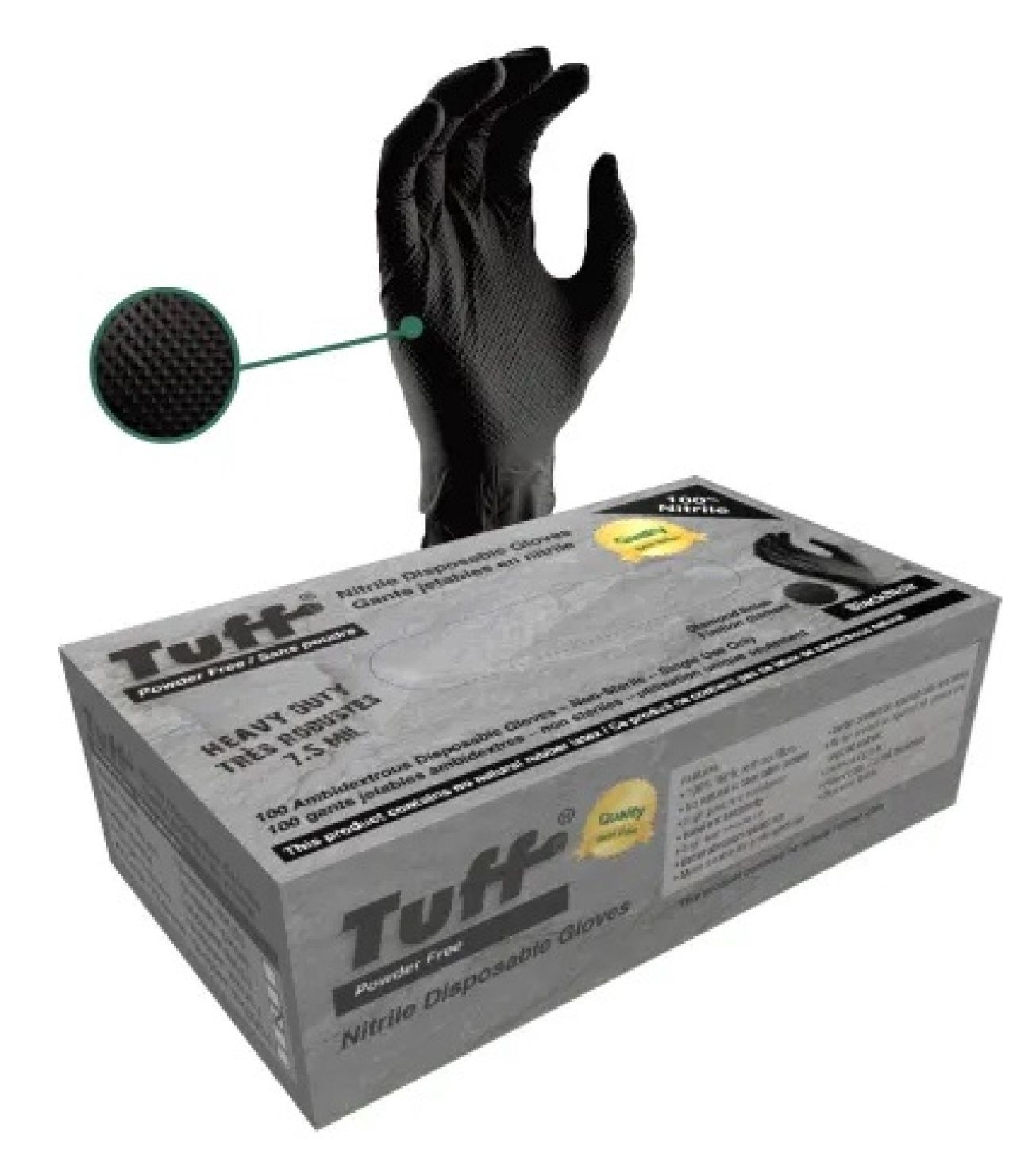 151-650PF-L TUFF NITRILE HEAVY DUTY GLOVES, DIAMOND GRIP, POWDER-FREE