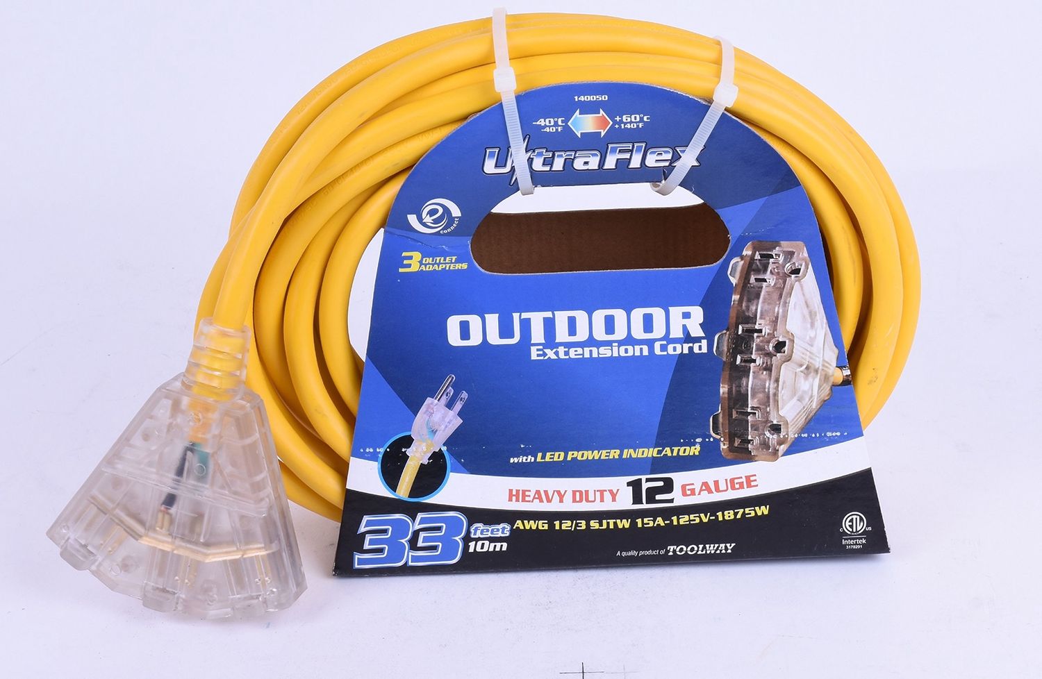 140017 Extension Cord Outdoor SJTW 16/3 1-Outlet Lighted 30ft Yellow