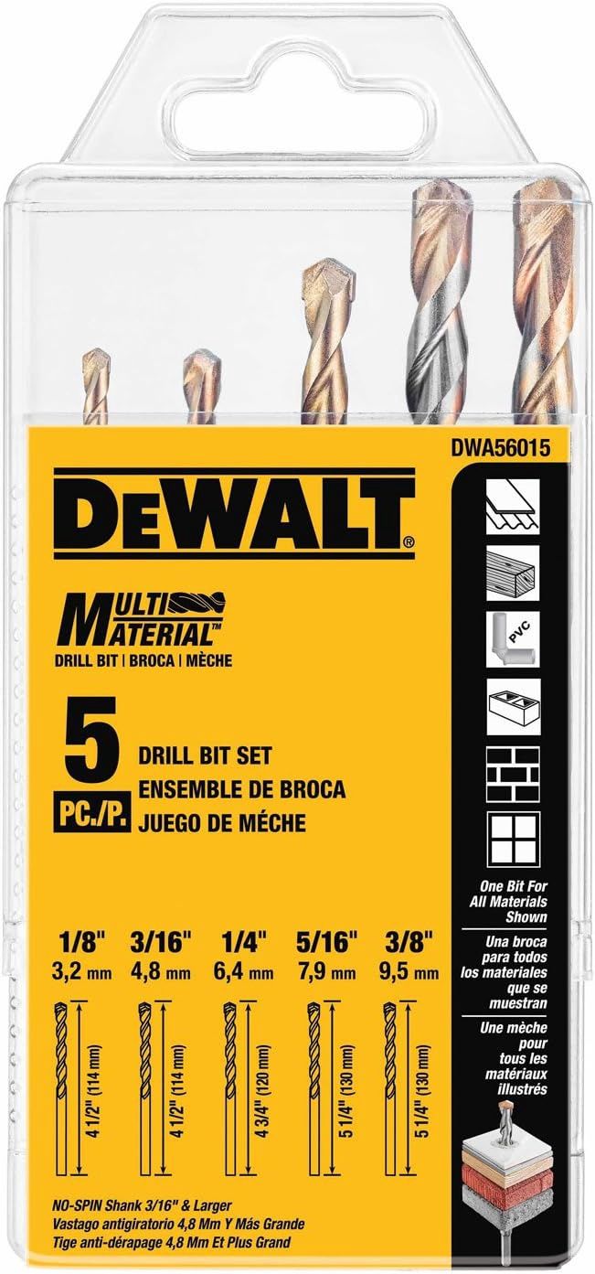 DEWALT DWA56015 Multi-Material Drill Bit Set, 5-Piec