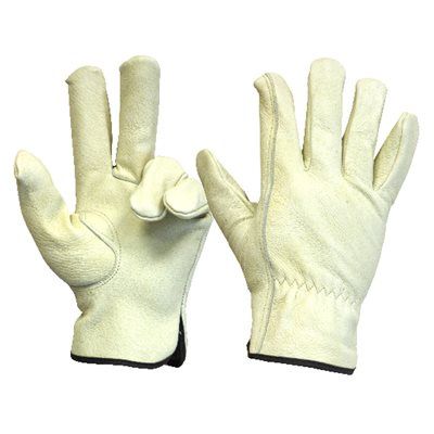 105602 1 Pair Unlined Pigskin Driver Gloves Elastic Cuff Cotton Hem (L)