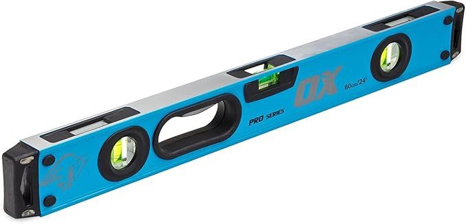 OX Tools P024406 2ft Spirit Level, with Rubber Grip, All Aluminum Construction, Non Magnetic 2 Foot, Soft Thru Handle, Magnified Vials. 24 Inch