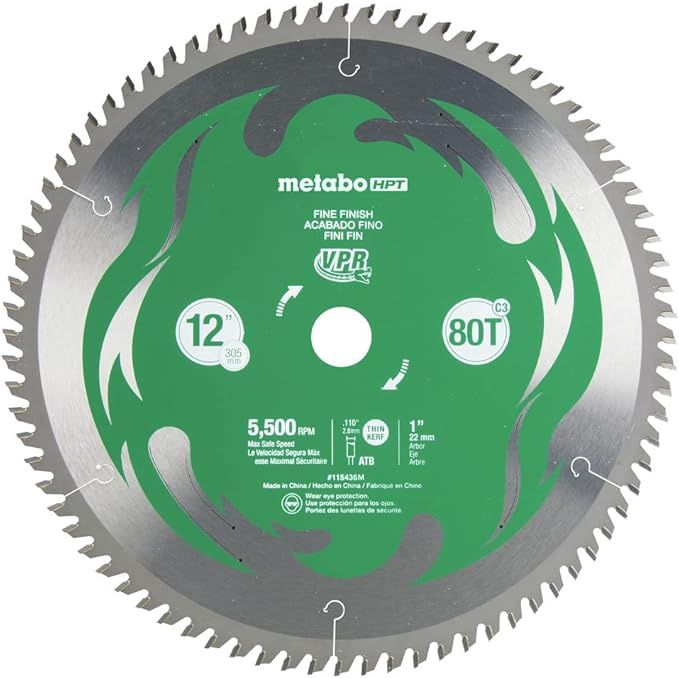 Metabo HPT 12-Inch Miter Saw Blade | 80T | Fine Finish | 1-Inch Arbor | Thin Kerf | 5500 Max RPM | 115436M