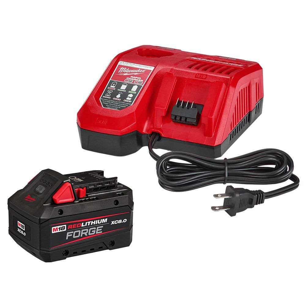Milwaukee Tool 18V M18 Lithium-Ion Extended Capacity (XC) 8.0 Ah REDLITHIUM FORGE Battery with Multi-Voltage Rapid Charger