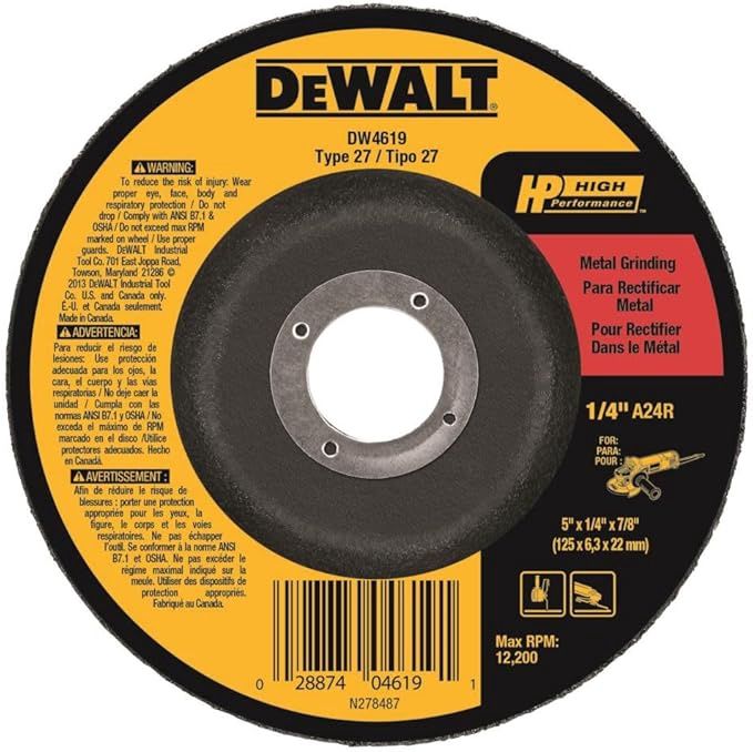 DEWALT DW4619 5&quot; x 1/4&quot; x 7/8&quot; General Purpose Metal Grinding Wheel