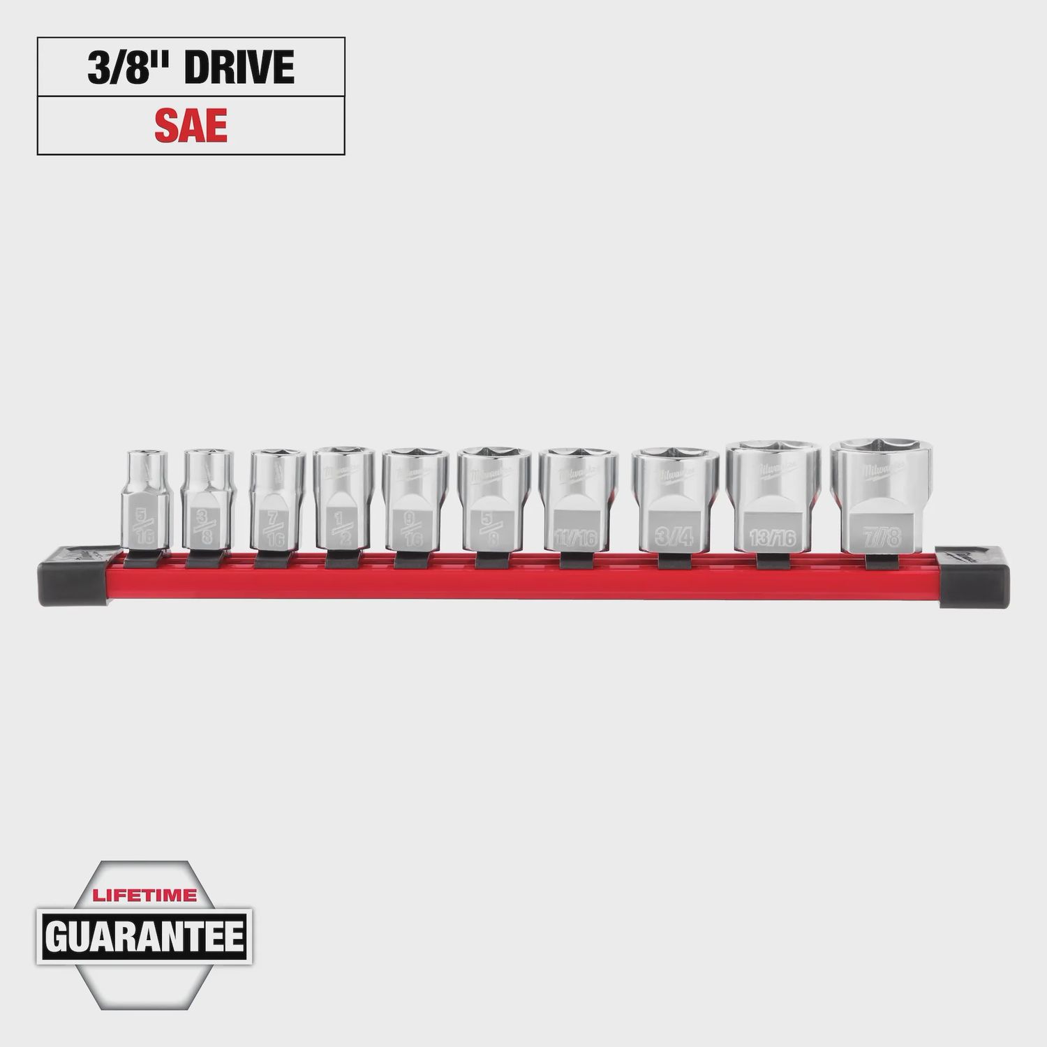 Milwaukee10pc 3/8&quot; SAE Sockets with FOUR FLAT™ Sides