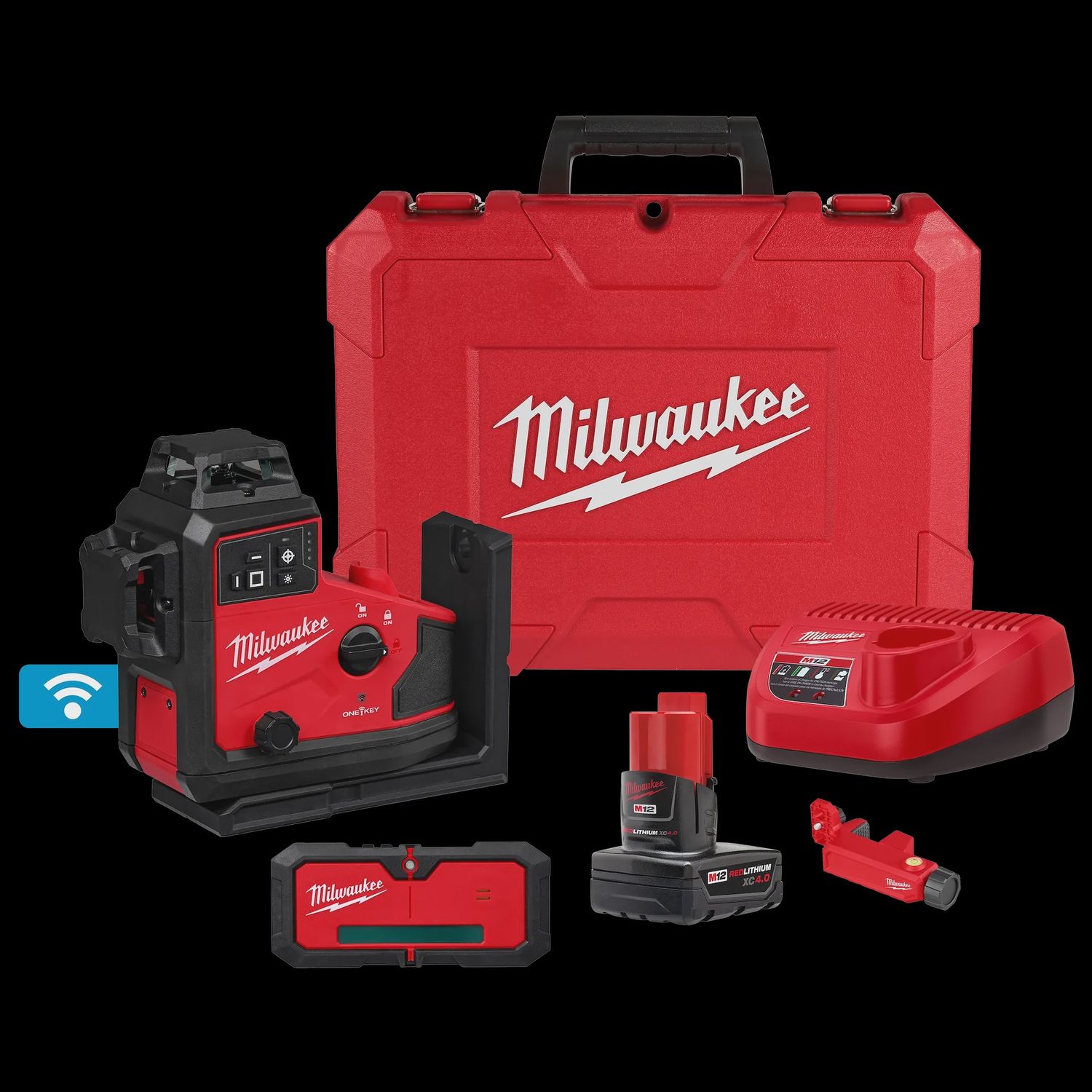 Milwaukee-M12™ Green 360° 3-Plane Laser w/Automatic Alignment &amp; Receiver