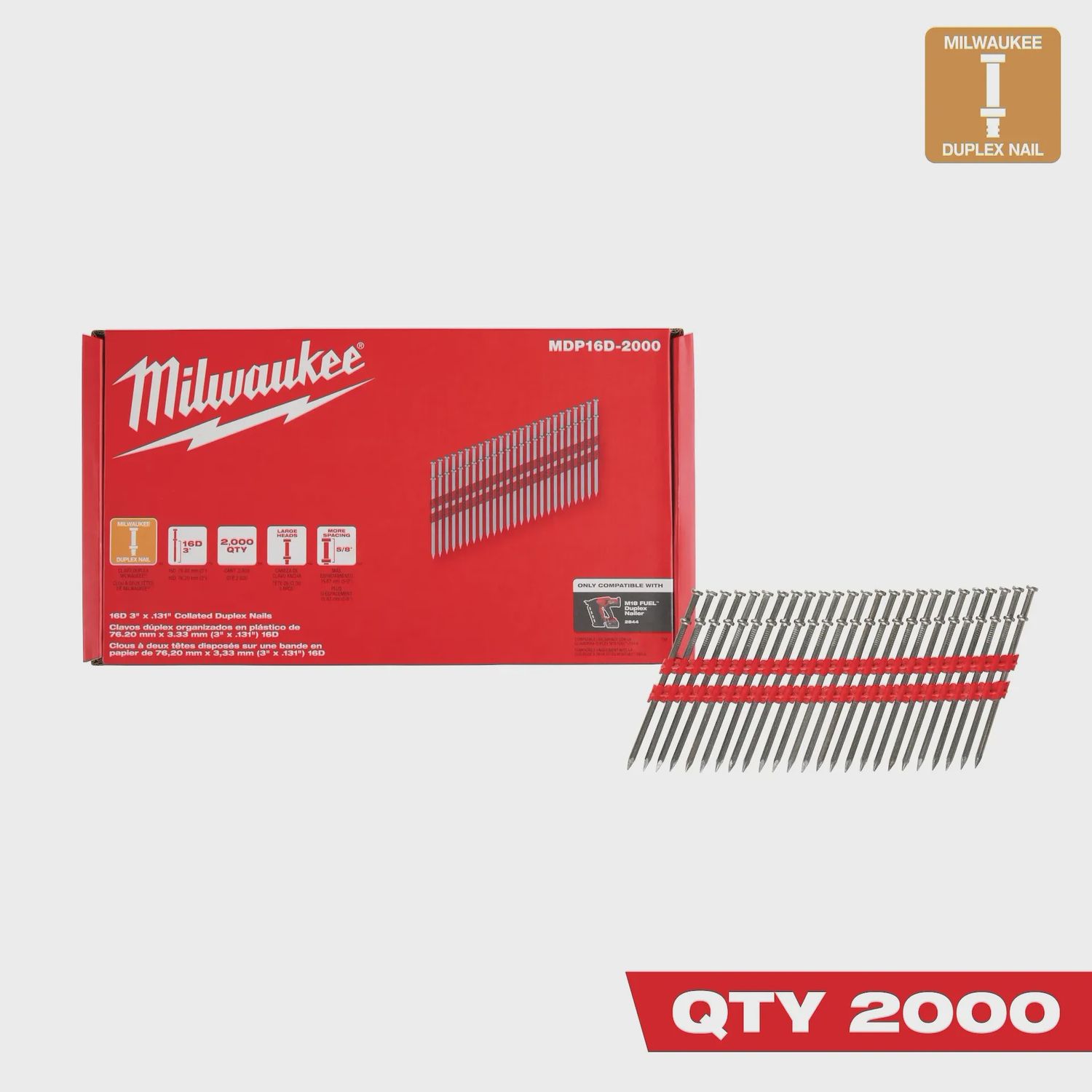 Milwaukee® 16D 3” x .131” Collated Duplex Nails