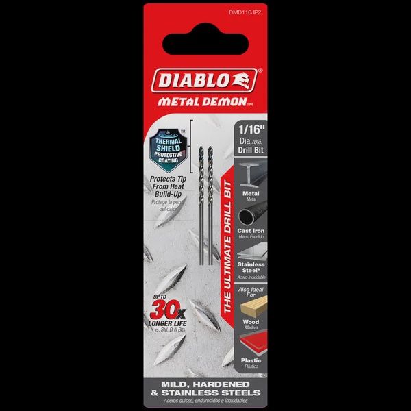 Diablo-1/16&quot; Metal Demon™ Drill Bits for Mild, Hardened and Stainless Steels (2-pk)