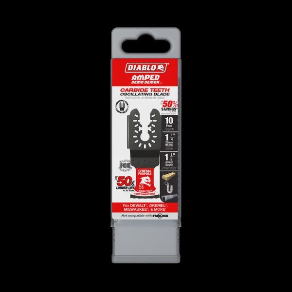 1-1/4&quot;(w) x 1-1/2&quot;(d) AMPED™ Demo Demon™ Universal Fit Carbide Teeth Oscillating Blade for General Purpose Cuts (10-pk)