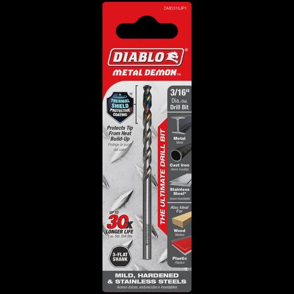 Diablo-3/16&quot; Metal Demon™ Drill Bit for Mild, Hardened and Stainless Steels