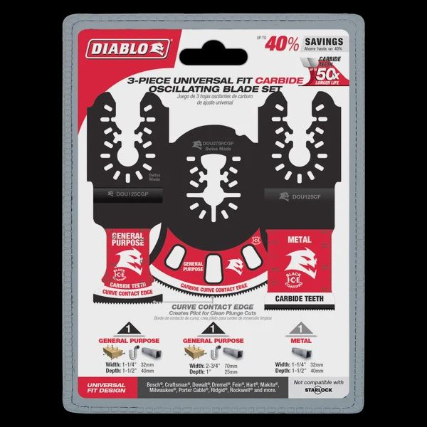 Universal Fit Carbide Oscillating Blade Set (3-pc)