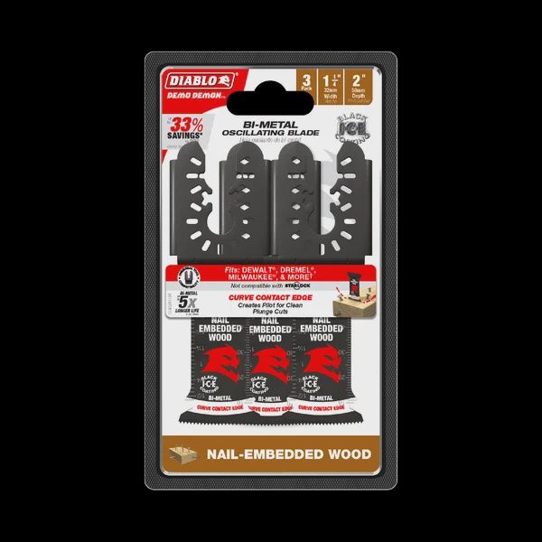 1-1/4&quot; Demo Demon™ Universal Fit Bi-Metal Oscillating Blades for Nail-Embedded Wood (3-pk)