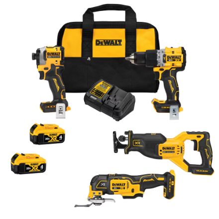 DEWALT 20V MAX XR Brushless 4-Tool Combo Kit with (2) 4Ah Batteries
