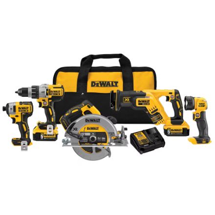 DEWALT 20V MAX XR Lithium-Ion Cordless Brushless Combo Kit (5-Tool) with (2) 5Ah Batteries, Charger and Bag