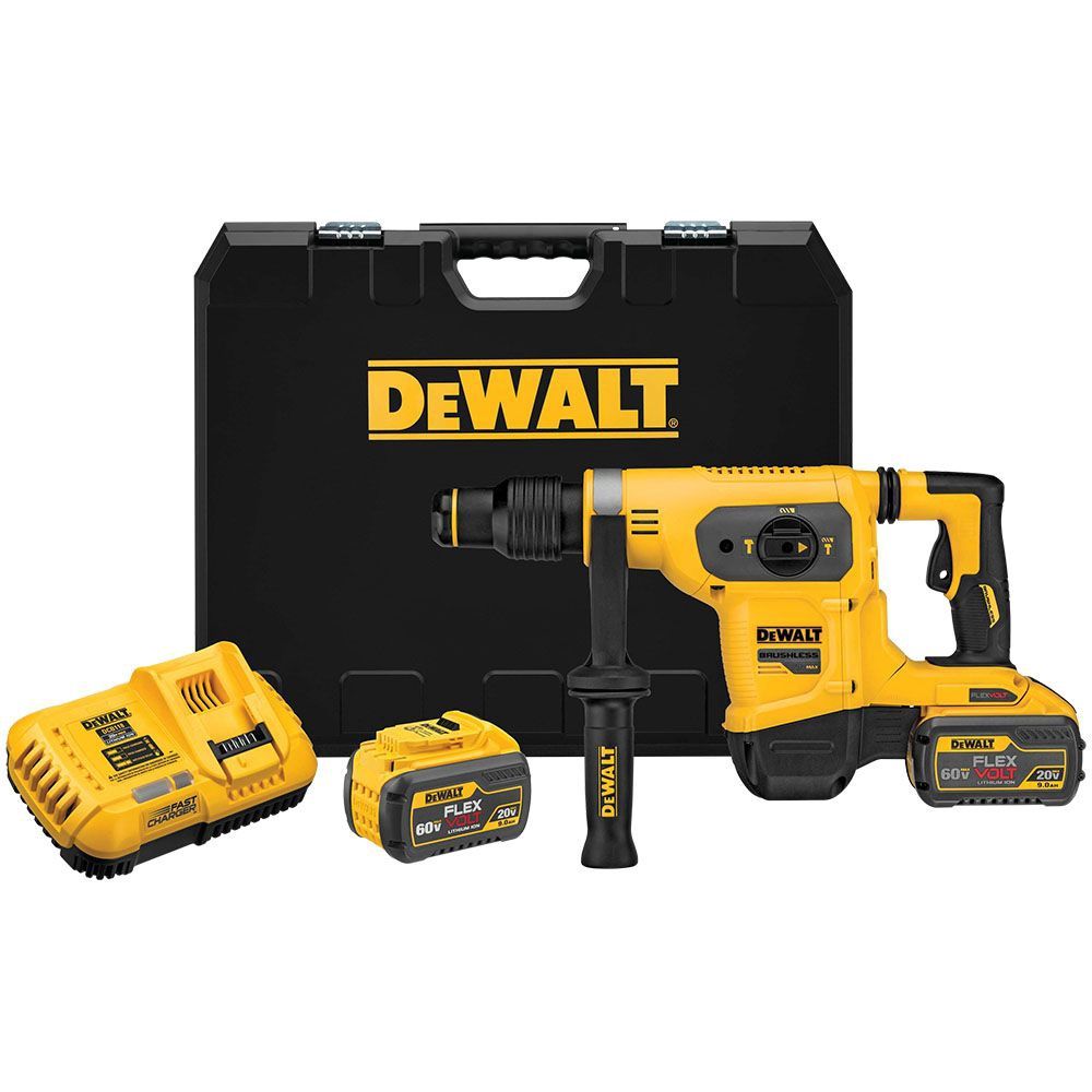 DEWALT FLEXVOLT 60V Lithium-Ion 1-1/4&quot; Brushless Cordless SDS PLUS Rotary Hammer with (2) 9ah Batteries