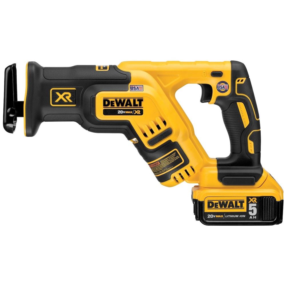 DEWALT 20V MAX XR Lithium-Ion Cordless Brushless Compact Reciprocating Saw Kit with 5Ah Battery, Charger and Bag