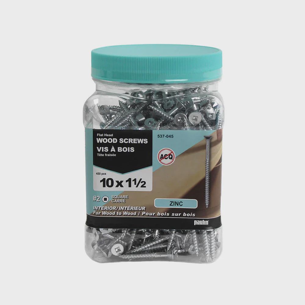 H Paulin 537-045 10 x 1-1/2 in. Zinc Coated Flat Head Square Drive Interior Wood Screws 450 pcs