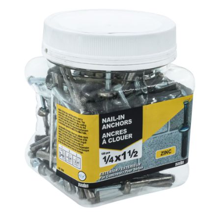 H Paulin 537-362 1/4 x 1-1/2-inch Nail-In Anchors, Zinc - 100pcs