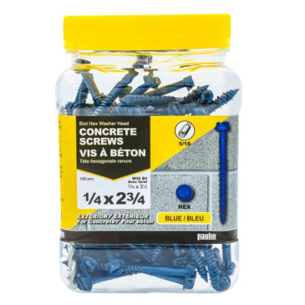 H Paulin 537-829 1/4 x 2-3/4-inch Slot Drive Hex Washer Head Concrete Screw - 100pcs