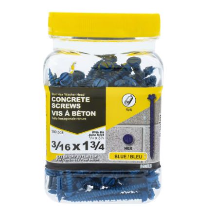 H Paulin 537-821 3/16 x 1-3/4-inch Slot Drive Hex Washer Head Concrete Screw - 100pcs