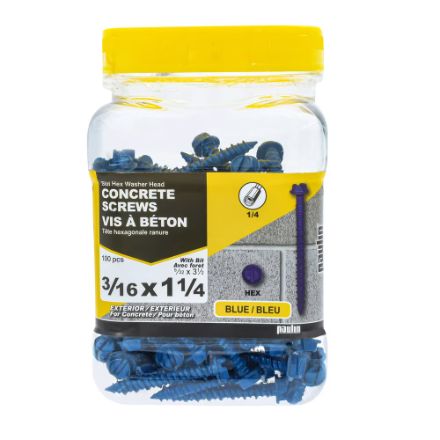 H Paulin 537-820 3/16 x 1-1/4-inch Slot Drive Hex Washer Head Concrete Screw - 100pcs