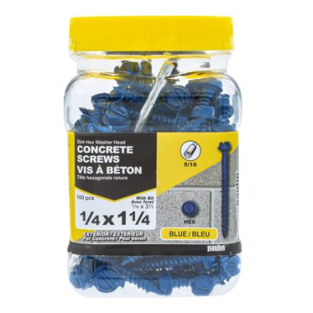 H Paulin 537-826 1/4 x 1-1/4-inch Slot Drive Hex Washer Head Concrete Screw - 100pcs