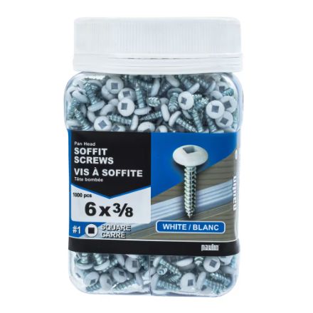 H Paulin 537-160 6 x 3/8-inch Square Drive Pan Head, Soffit Screws, White, 1000pcs