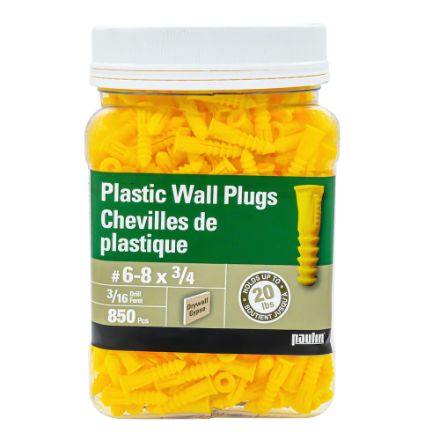H Paulin 537-345 6-8 x 3/4-inches Plastic Wall Plugs , 850pcs