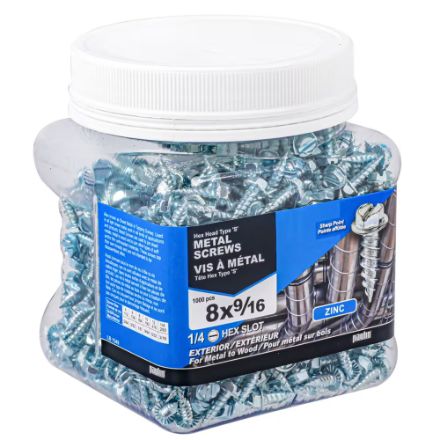 H Paulin 537-377 8 x 9/16-inch Slot Drive Indented Hex Head Type &#39;S&#39; Metal Screw, 1000pcs