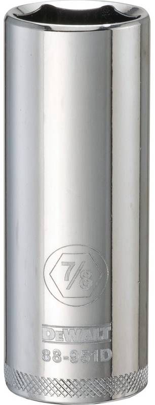SOCKET DEEP 1/2DRIVE 6PT 7/8IN   DeWALT DWMT88951OSP Drive Socket, 7/8 in Socket, 1/2 in Drive, 6-Point, Vanadium Steel, Polished Chrome