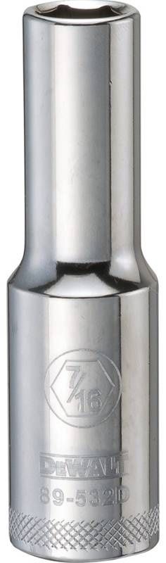DeWALT DWMT89532OSP Drive Socket, 7/16 in Socket, 1/2 in Drive, 6-Point, Vanadium Steel, Polished Chrome 0