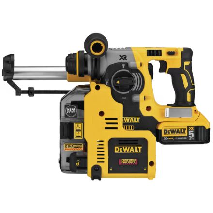 DEWALT 20V MAX XR Lithium-Ion Cordless Brushless 1-inch L-Shape SDS-Plus Rotary Hammer Kit with Dust Extractor, (2) 5Ah Batteries, Charger and Case DCH273P2DHO