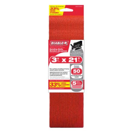 Diablo 3-inch x 21-inch Coarse Finish 50 Grit Sand Paper Belt for Wood/Metal/Plastic Sanding (5 Pack)