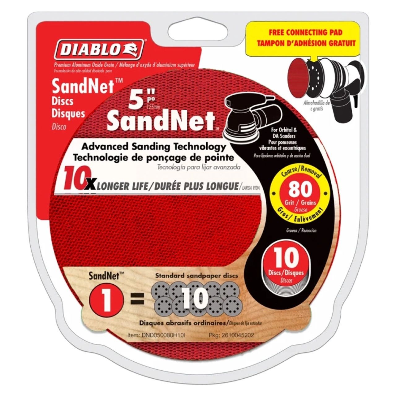 Diablo DND050080H10I 5 In. 80 Grit (Coarse) SandNET Discs With Connection Pad (10-Pack)
