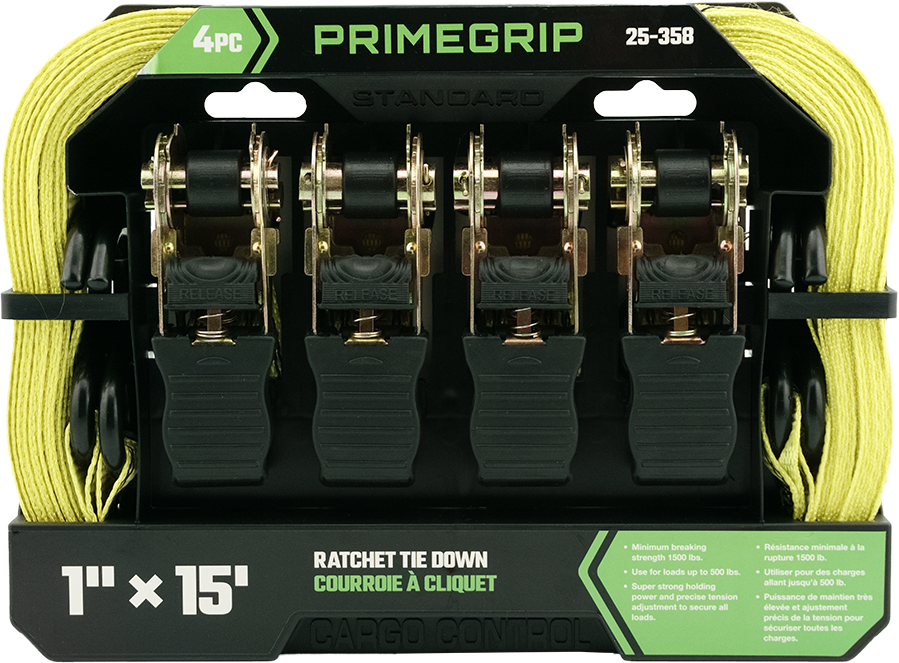 PRIMEGRIP 25-358 1&quot; x 15&#39; Ratchet Tie Down (4-Pack)