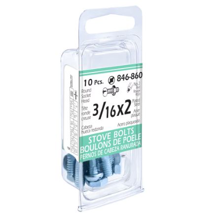 H Paulin 3/16x2 Round Socket Head Square Drive Stove Bolt With Nut, Zinc-Plated-10pcs