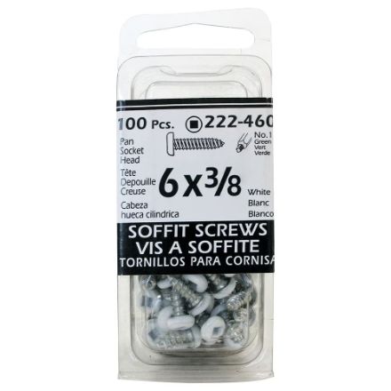 H Paulin #6 x 3/8-inch Square Drive Pan Head Soffit Screws, White-100pcs