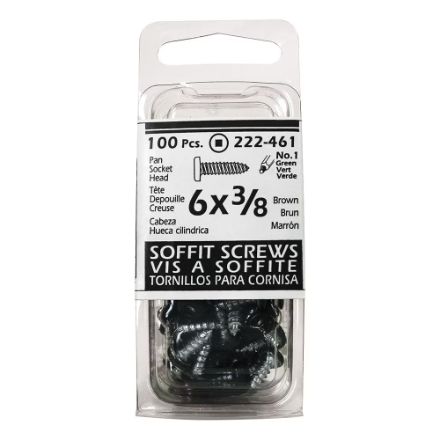 H Paulin #6 x 3/8-inch Square Drive Pan Head Soffit Screws, Brown-100pcs