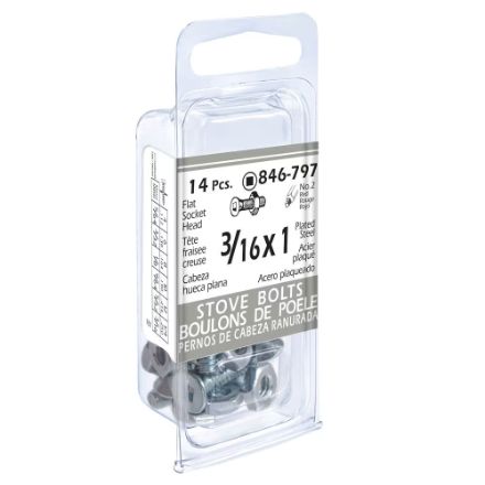 H Paulin 3/16 x 1-inch Flat Head Square Drive Stove Bolt with Nut - Zinc Plated- 14 pcs